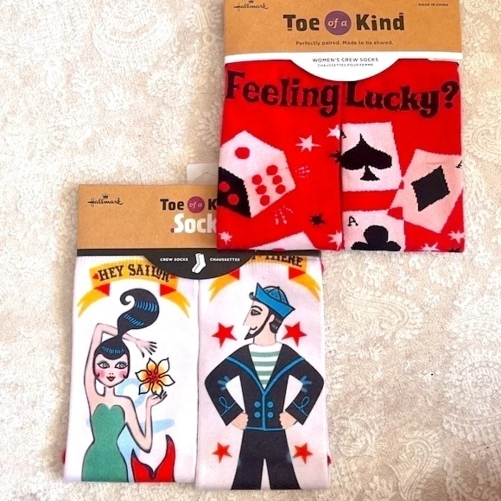 Brand New Set Toe of a Kind Crew Socks Feeling Lucky Card Player Sailor Mermaid